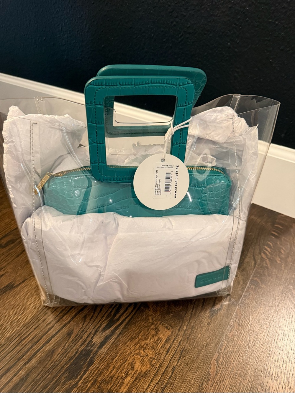 Clear Tote with Teal Croc-Texture Pouch and Matching Teal Handles